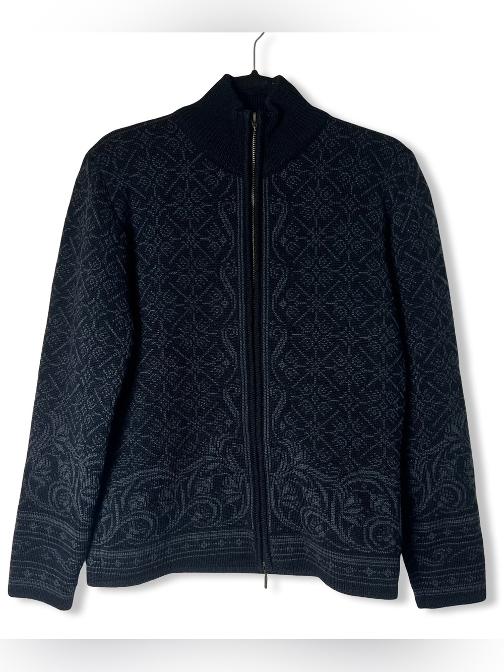 Dale of Norway VTG Christiania Black Gray Nordic Wool Zip Cardigan Sweater Sz. M